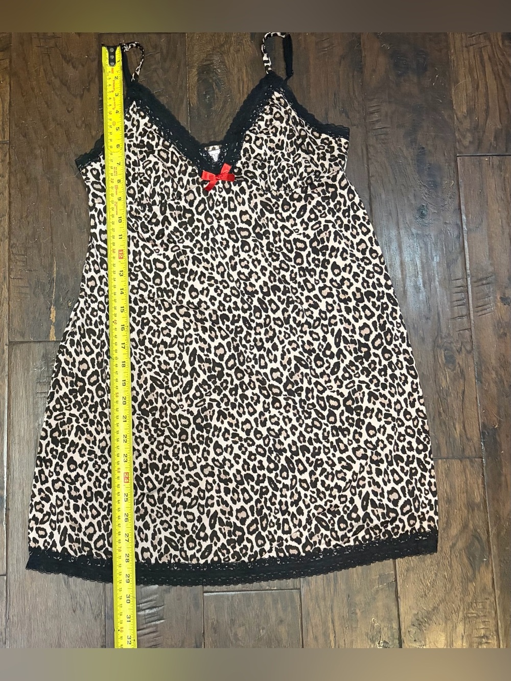 La Senza Leopard Print Lace Babydoll Chemise L Black Bow Y2K Lingerie - Picture 7 of 8